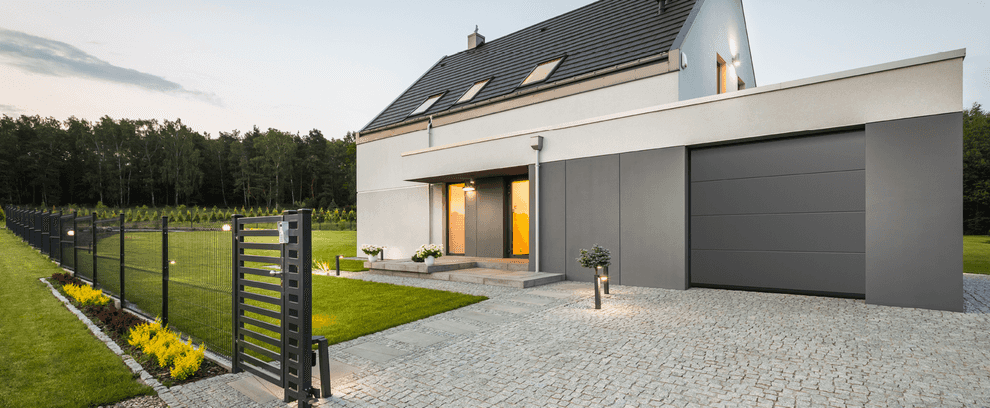 Smart overhead sectional door Style in grey aluminum